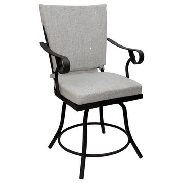 Outdoor/Indoor Patio Swivel Dining Chair Jamey With Arms, White Linen Black