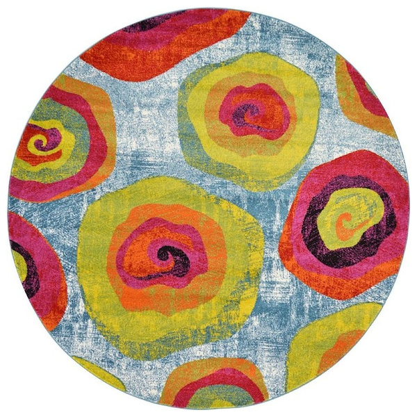 Contemporary Area Rug, Arles Collection, Swirls, Round 8'