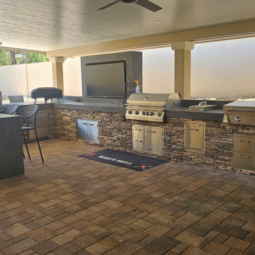 U-Shaupe Outdoor Kitchen & Lineal Fireplace Las Vegas NV Lone Mountain Area