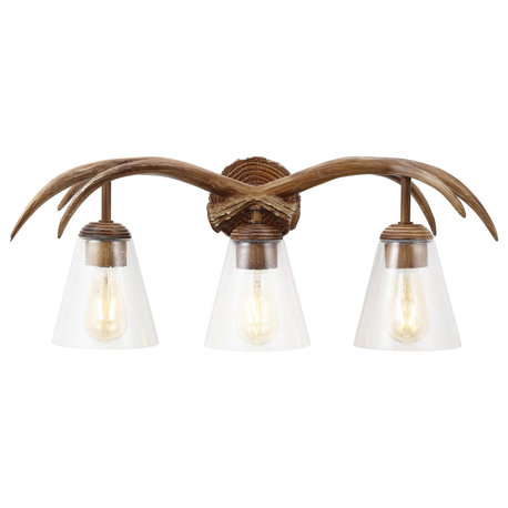3-Light Southwestern Bohemian Resin/Seeded Glass Faux Antler LED Vanity Light