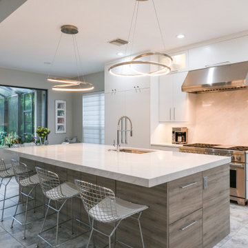 Modern Open-Concept Kitchen with Quartz Waterfall Island