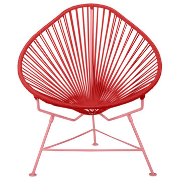 Acapulco Indoor/Outdoor Handmade Lounge Chair New Frame Colors, Red Weave, Coral Frame
