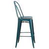 Brimmes 30" Metal Barstool Distressed Blue-Teal With Curved Vertical Slat