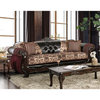 Furniture of America Eli Faux Leather Tufted Sofa in Burgundy and Dark Brown