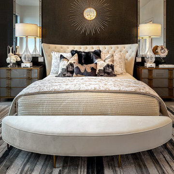 Transitional Master Bedroom with Black and Gold