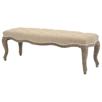 Elegant Accent Bench, Pickled Oak Cabriole Legs & Padded Seat, Wheat