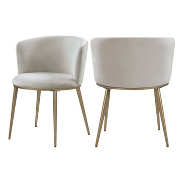 Skylar Dining Chair, Set of 2, Cream Velvet, Brushed Gold Iron Legs