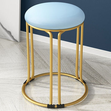 Nordic Suede and Leather Stacked Dining Round Stool, Sky Blue, Leather