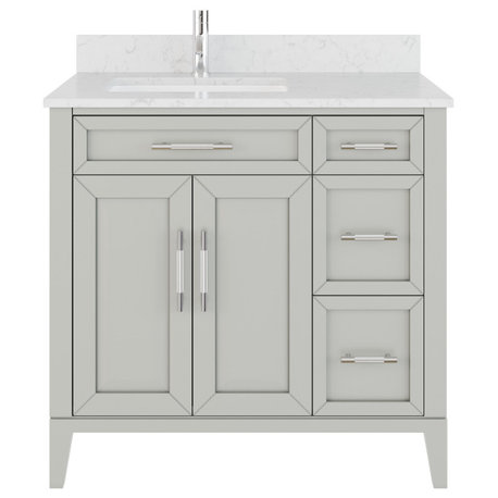 Jasper 36" Single Bathroom Vanity, Warm Gray With Engineered Stone Top