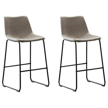 Home Beyond Synthetic Leather Barstools Armless, Set of 2, Gray