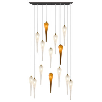 Icicle 14 Blown Glass Chandelier, Black, 60", Clear and Honey Glass