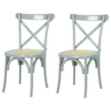 Set of 2 Indoor Outdoor Dining Chair, X-Shaped Back & Natural Cane Seat, Gray