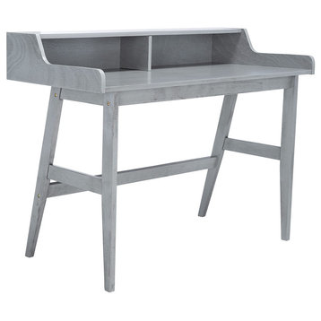 Contemporary Desk, Top With Raised Shelf and 2 Compartments, Dark Grey