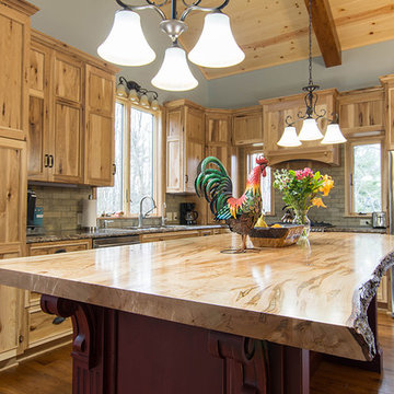A Rustic Hickory Kitchen with Live Edge Island