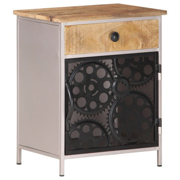 vidaXL Cabinet End Table with Real Bicycle Chain Wheel Design Rough Mango Wood