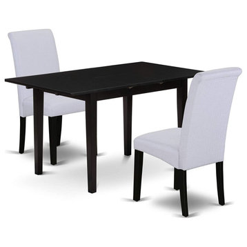 Mid Century Dining Set, Black Rectangular Table and Upholstered Chairs, 3 Pieces