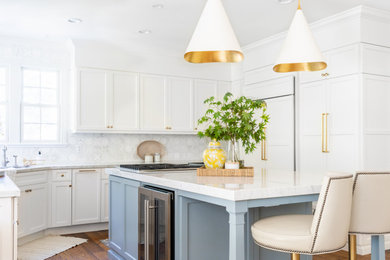 Kitchen - transitional kitchen idea in San Francisco with shaker cabinets, white cabinets and white countertops