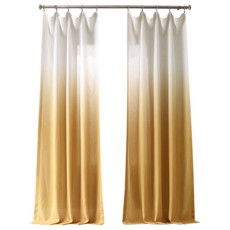 Ombre Faux Linen Semi Sheer Single Panel Curtain, Gold, 50W x 96L