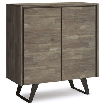 Lowry ACACIA WOOD and Metal 39" Wide Modern  Storage Cabinet in Distressed Gray