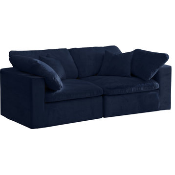 Cozy Velvet Upholstered Comfort 2-Piece Modular Sofa, Navy