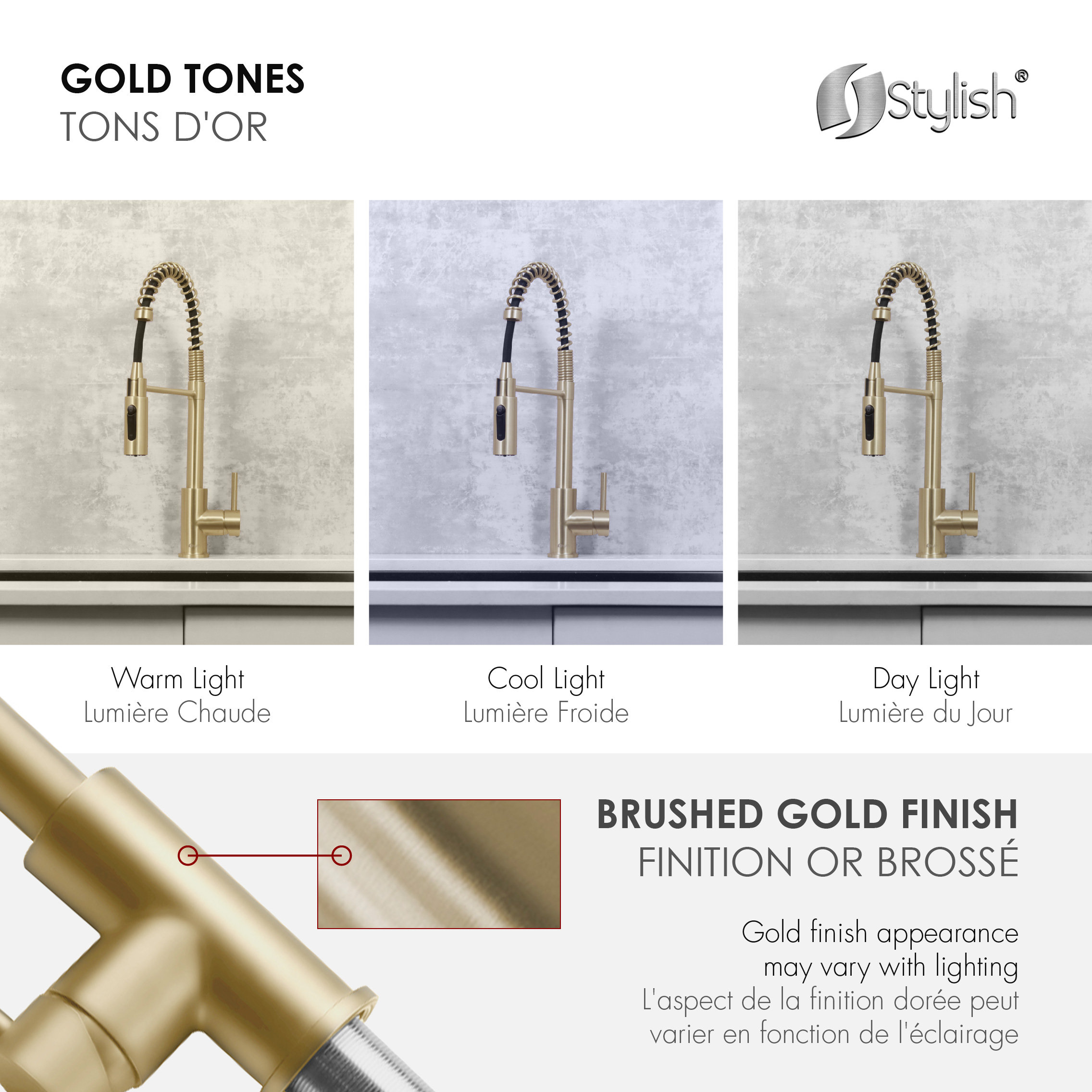 STYLISH Milano Pull-Down Kitchen Faucet with water filter, Stainless Steel., Brushed Gold