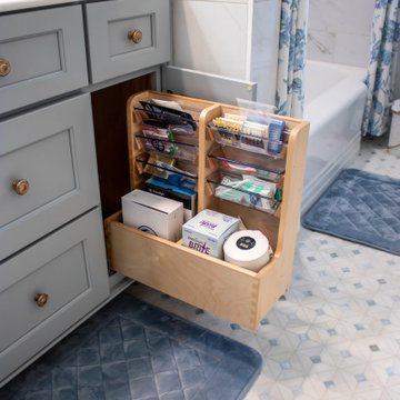 Blue and White Guest Bathroom with Gold Accents
