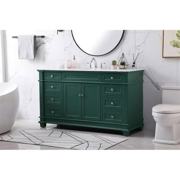 Elegant Decor Wesley 60" Solid Wood Steel Double Bathroom Vanity Set in Green