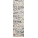 Nourison - Nourison Rustic Textures 2'2" x 7'6" Beige/Grey Modern Indoor Area Rug - This beautifully carved contemporary rug from the Rustic Textures Collection brings deep grey, beige, and cream together in brushstroke abstract patterns for a weathered, rustic decor feel that adds depth and texture to any space. A soft, silky high-low pile with subtly distressed colors make this rug the perfect choice for a modern accent.