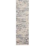 Nourison - Nourison Rustic Textures 2'2" x 7'6" Beige/Grey Modern Indoor Area Rug - This beautifully carved contemporary rug from the Rustic Textures Collection brings deep grey, beige, and cream together in brushstroke abstract patterns for a weathered, rustic d�cor feel that adds depth and texture to any space. A soft, silky high-low pile with subtly distressed colors make this rug the perfect choice for a modern accent.