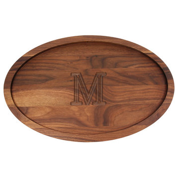 BigWood Boards Oval Monogram Walnut Trencher Board, M