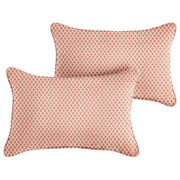 Sunbrella Outdoor Corded Lumbar Pillow of 2, Detail Persimmon, 12"H