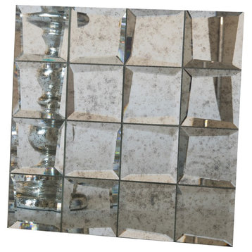 11.82"x11.82" Uneven Beveled Edge Mirror Mosaic, Set Of 4, Antique