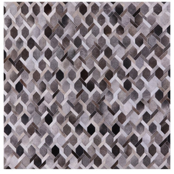 7' Square Natural Cowhide Hand Stitched Rug C1248