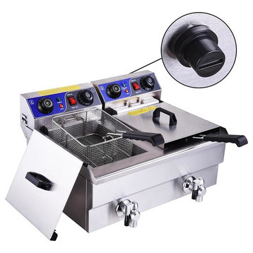 Electric 23.4L Deep Fryer Dual Tank w/ Timer and Drain Reset Button French Fry