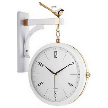 Double Sided Mount Round Station Wall Clocks, Metal Frame, White Cover, White l