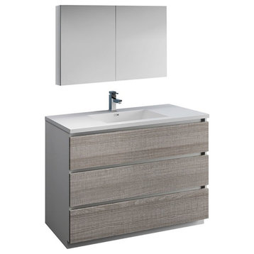 Fresca Lazzaro 48" Wood Bathroom Vanity with Medicine Cabinet in Glossy Ash Gray