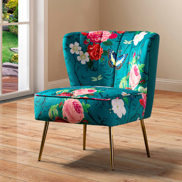 Accent Side Chair With Tufted Back, Blue