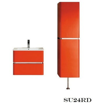 Fine Fixtures Sundance Collection Vanity With Cabinet, Red High Gloss, 24"