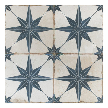 SomerTile Kings Star Encaustic 17.63" x 17.63" Ceramic Floor and Wall Tile, Blue