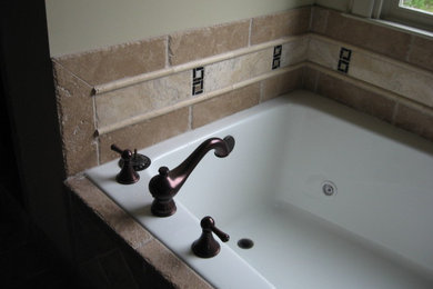 Tub with tile - Benson job - Travertine tile and soaker tub