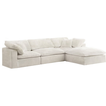 Cozy Velvet Upholstered Comfort 4-Piece L-Shaped Modular Sectional, Cream