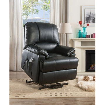 Benzara BM185600 Contemporary Upholstered Metal Recliner with Power Lift, Black