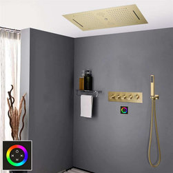 BathSelect Rainfall Musical Shower System With Hand Shower, Style A-Touch Panel Light - Showerheads And Body Sprays