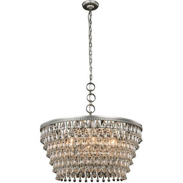 Chandelier NORDIC Contemporary 6-Light Antique Silver Crystal Clear