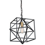 Artcraft Lighting - Artcraft Roxton Pendant Light in Matte Black & Harvest Brass - Linear in design, the Roxton collection is comprised of a matte black exterior cage which a diamond within a square that encases a harvest brass inner chandelier cluster. Single pendant shown.  This light requires 1 , 60W Watt Bulbs (Not Included) UL Certified.