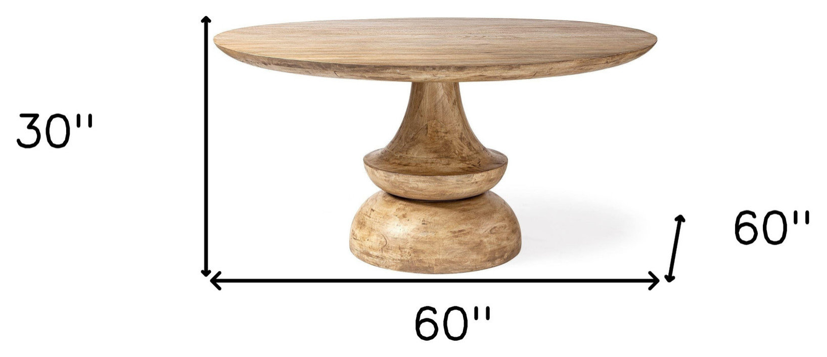 60" Natural Rounded Solid Wood Pedestal Base Dining Table - Rustic ...
