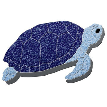 Turtle Sideview Ceramic Swimming Pool Mosaic 25"x15" with shadow, Blue