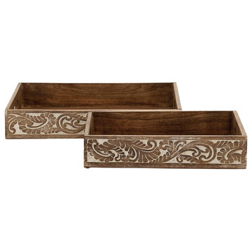 Traditional Brown Mango Wood Tray Set 14459