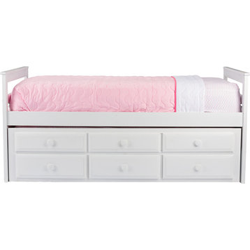 Ballina Wood Twin Captains Bed with Trundle in White