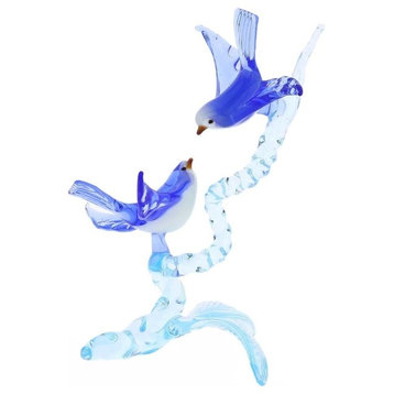 GlassOfVenice Murano Glass Birds on a Branch - Blue